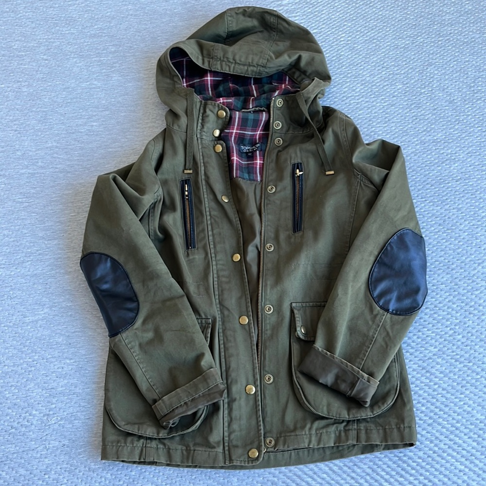 TopShop Army green utility jacket with leather detail